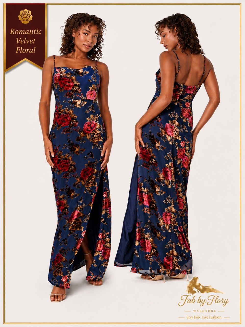 🌹 Lulus Romantic Navy Blue Burnout Velvet Floral Cowl Neck Maxi Dress NWT